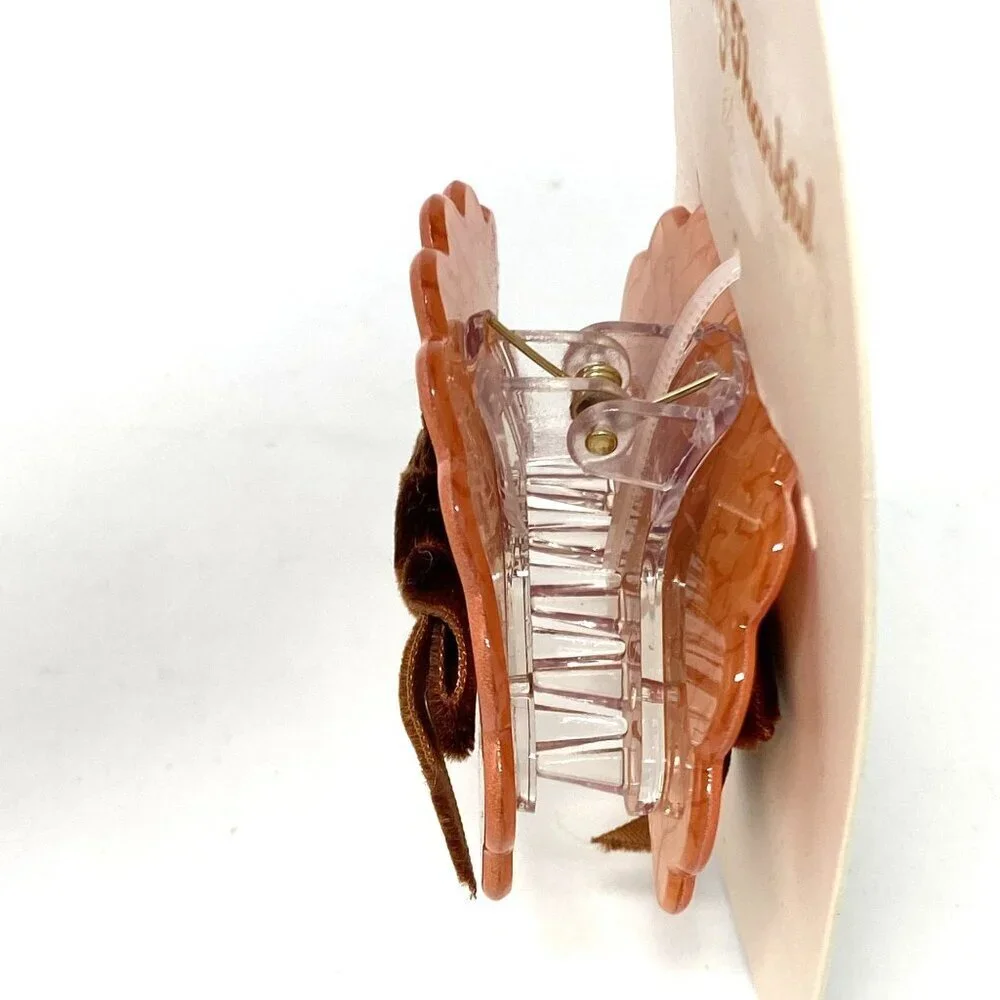 Target Thanksgiving Turkey Claw Hair Clip Velvet Brown Ribbon Brown/Orange